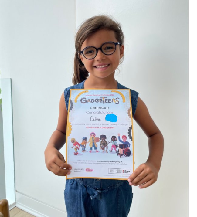LBHFLibraries's tweet photo. We have our first completer of the Summer Reading Challenge in Shepherds Bush Library, yay!🎉

Congratulations and well done to Celine for completing the challenge.🥰

Don't miss out, coma along and sign up!😍

#SummerReadingChallenge2022   #lovelibraries #shepherdsbushlibrary https://t.co/6zcWVSp2pP