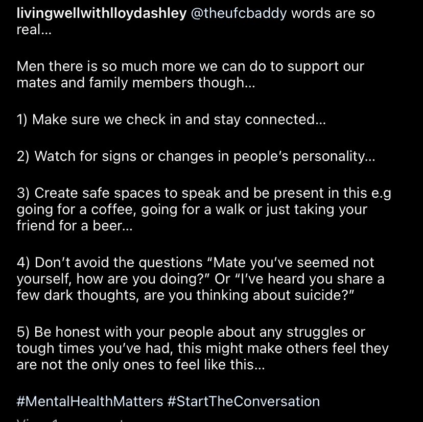 Men there is so much more we can do to support our friends and family members…

1) Make sure we check in and stay connected
2) Watch for signs and changes in people’s personalities
3) Create spaces to speak and be present
4) Don’t avoid the questions
5) Be honest with others
🗣