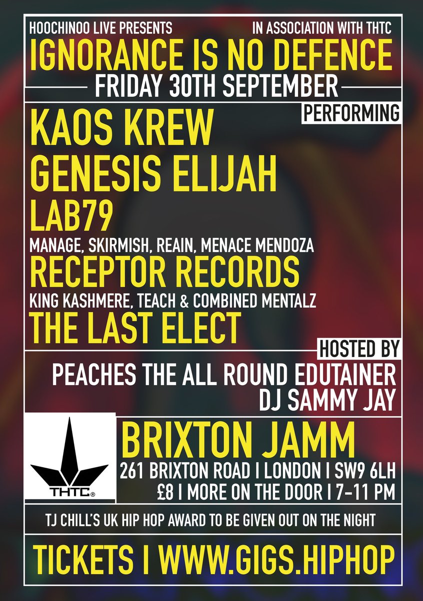 A big night of live Hip Hop is coming.. <a href="/tj_chill/">TJ Chill</a> <a href="/djsammy_jay/">Sammy Jay</a> <a href="/Peachespresents/">RealityBytesUK</a> @GenesisElijah   <a href="/skirmzeyeview/">SKIRMISH 🇸🇱</a> <a href="/menacemendoza/">Menace Mendoza</a> <a href="/RecordsReceptor/">Receptor Records</a> <a href="/gavthtc/">Gavin Lawson</a> <a href="/ukhhdotcom/">UKHH.com</a> 30.09.22 <a href="/brixton_jamm/">Brixton Jamm</a> tickets: gigs.hiphop