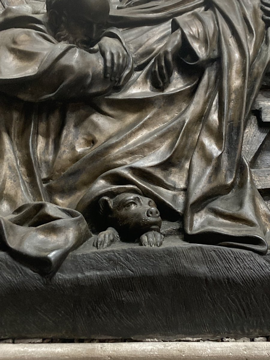The many sweet hounds of Giuseppe Mazza’s grand bronze reliefs of the life of San Domenico in SS Giovanni e Paolo.