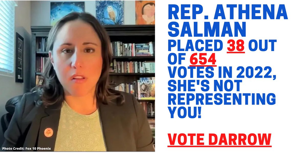 darrow4az's tweet photo. No show @AthenaSalman ONLY placed 38/654 votes this past legislative cycle. Passing up numerous education, healthcare, transportation, water rights, and many other KEY bills that would’ve benefited our district. We are underrepresented.
#VoteDarrow #VoteHerOut https://t.co/wFMJmK7pKG