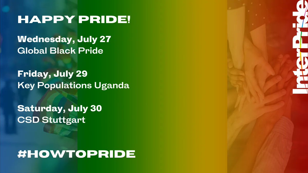 InterPride's tweet photo. With so many Pride’s happening worldwide, here’s your weekly roundup on “How to Pride” this #Pride week!
#InterPride #LGBTQIA #LGBTQIAPlus #GlobalBlackPride #CSDStuttgart #KeyPopulationsUganda #Canada #Germany #Uganda #HowToPride #Africa
@GlobalBlakPride @KPUganda @csdstuttgart https://t.co/NIjlyD31aU