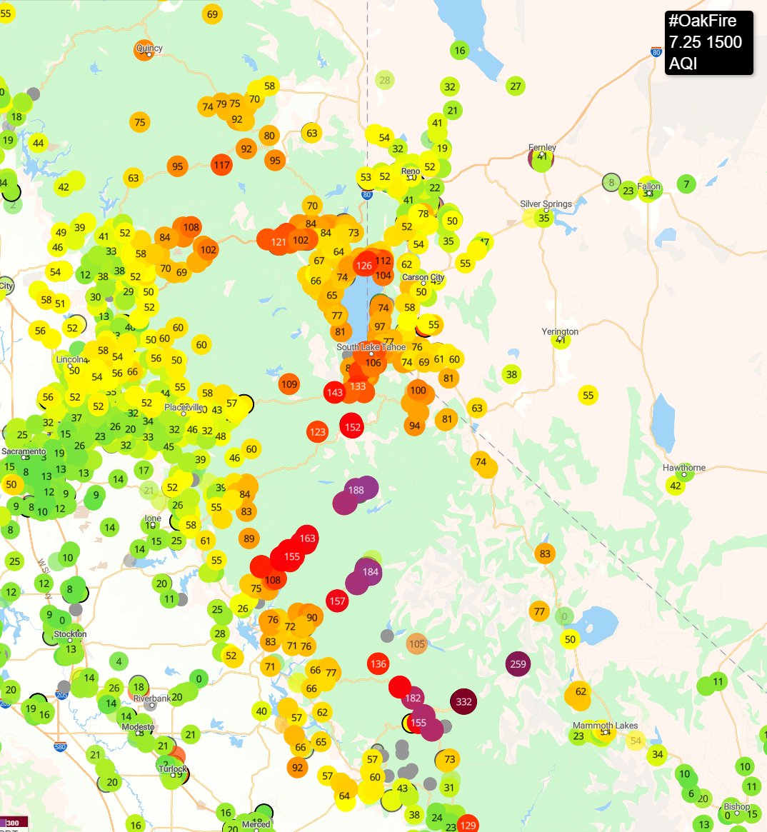 stacey_hb_'s tweet photo. 7.25 1500 AQI is better on #HWY395 this afternoon. #Tahoe is out of the red but still yucky. #Reno is better too. The Foothills, not so nice. #OakFire #Mariposacounty #Californiawildfires #Hwy140 #Hwy49 #Midpines #Jerseydale #Bootjack #oakfireaqi https://t.co/jiU7xowOap