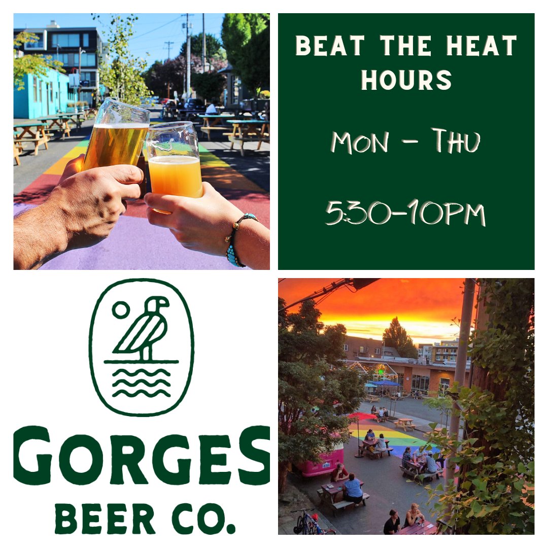 Special hours in Portland this week!
. 
Gorges Beer Co. and Ankeny Tap &amp; Table will be opening late and staying open later (5:30-10pm) today through Thursday.  Come join us for sunset, when the temps cool a little!  We'll have frozen drinks and cold beers.
#opennow #heatwave