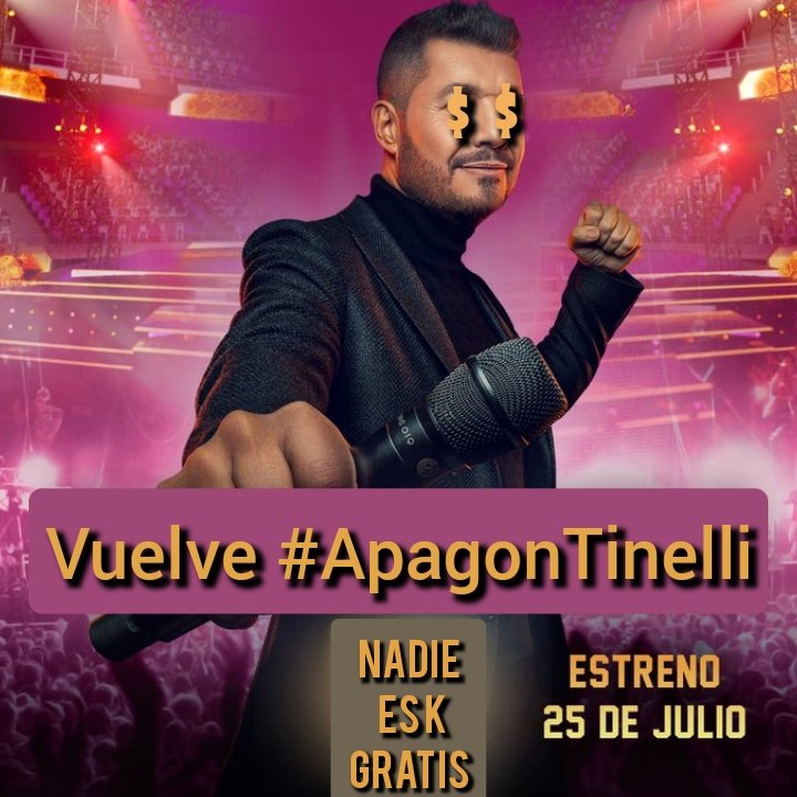 ESTA NOCHE: 👉 #ApagonATinelli 

YO NO MIRO A ESE GARKA
👊Limó a Macri
👊Limó a De La Rua
👊Coautor del "Alberto Moderado"

👊Se burlaba de discapacitados
👊Se reía de los "distintos"
👊Cosificaba a la mujer
👊Vulgar
👊Clavó a medio mundo por $$
👊Lágrimas de cocodrilo
👊FALSO