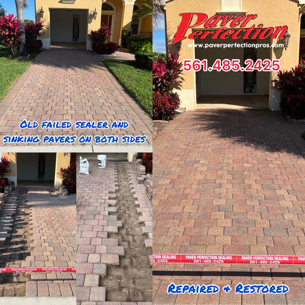 These pavers were sinking on both sides of the driveway where the tires roll over. We had to strip the old failed sealer, repair, sand and seal with Trident products. Great job again to Garfield Jones. Paver Perfection #paverperfectionpros #trident