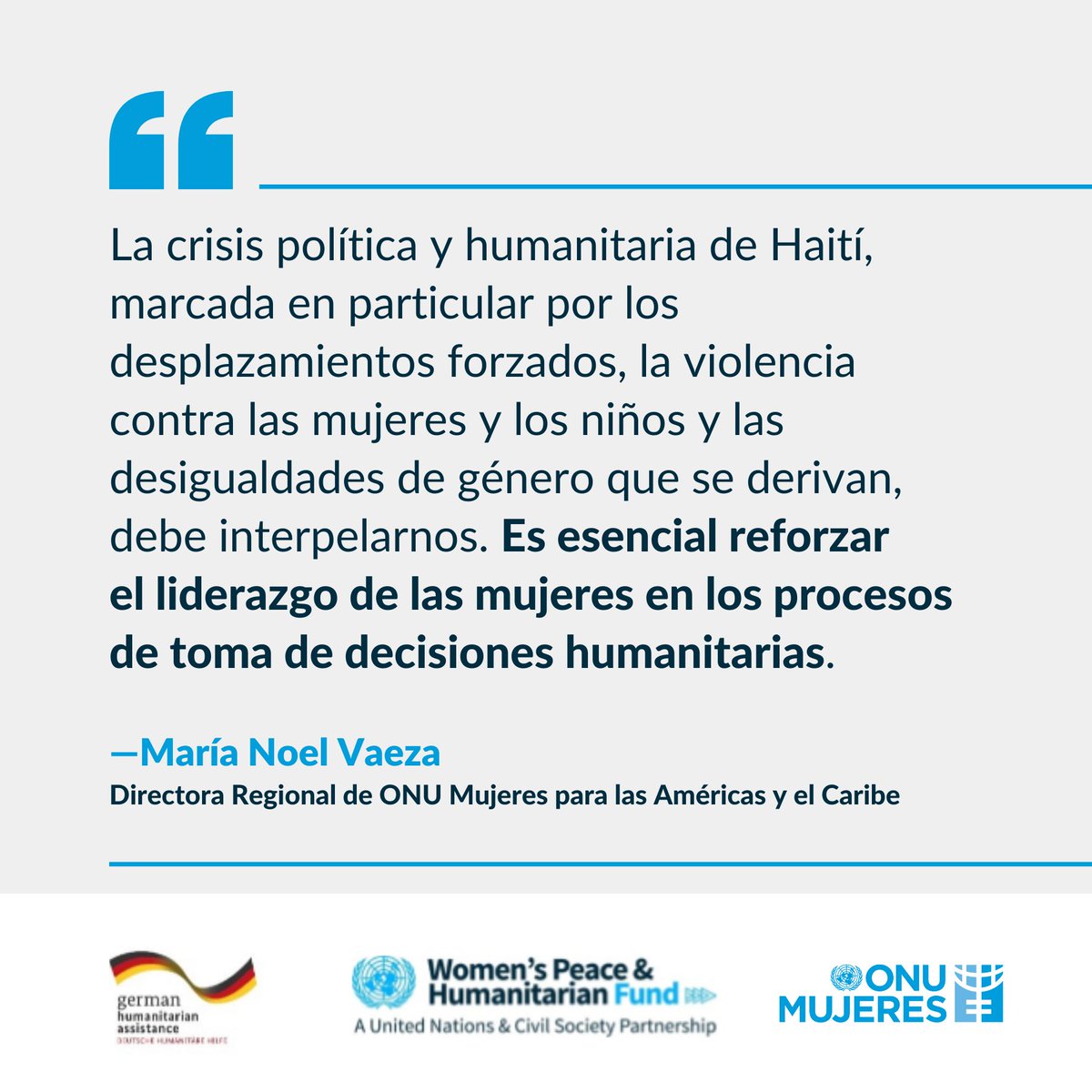 ONUMujeres's tweet photo. 💬 “Es esencial reforzar el liderazgo de las mujeres en los procesos de toma de decisiones humanitarias”. 

—@mnvonumujeres, Directora Regional de @ONUMujeres para las Américas y el Caribe | @wphfund @AA_stabilisiert #Haití https://t.co/WQUMgvIYTI