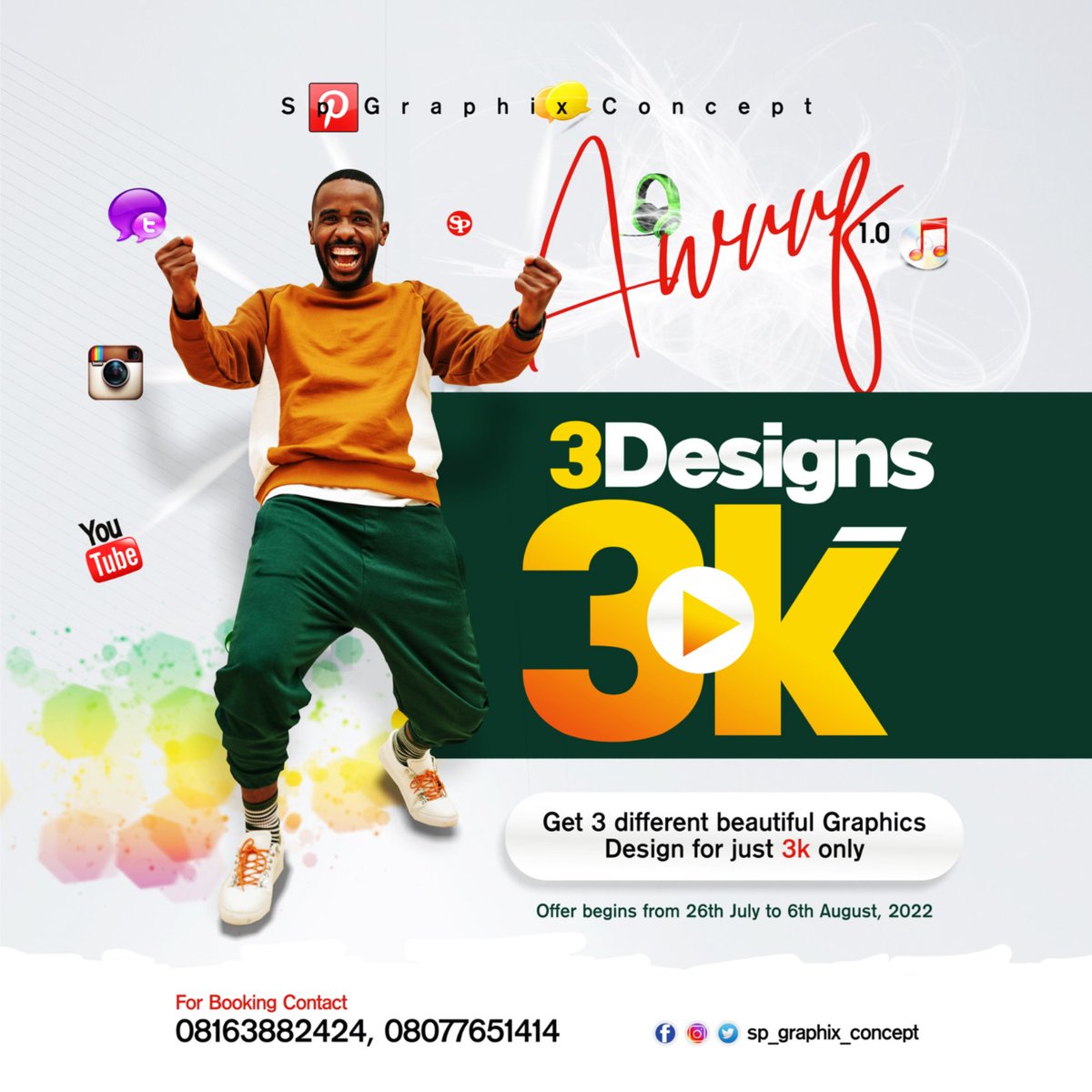 graphix_sp's tweet image. 🚨Grab this offer now!

2 weeks awuuf 1.0✅
Get 3 different designs for just 3k
Contact 08163882424💥💥