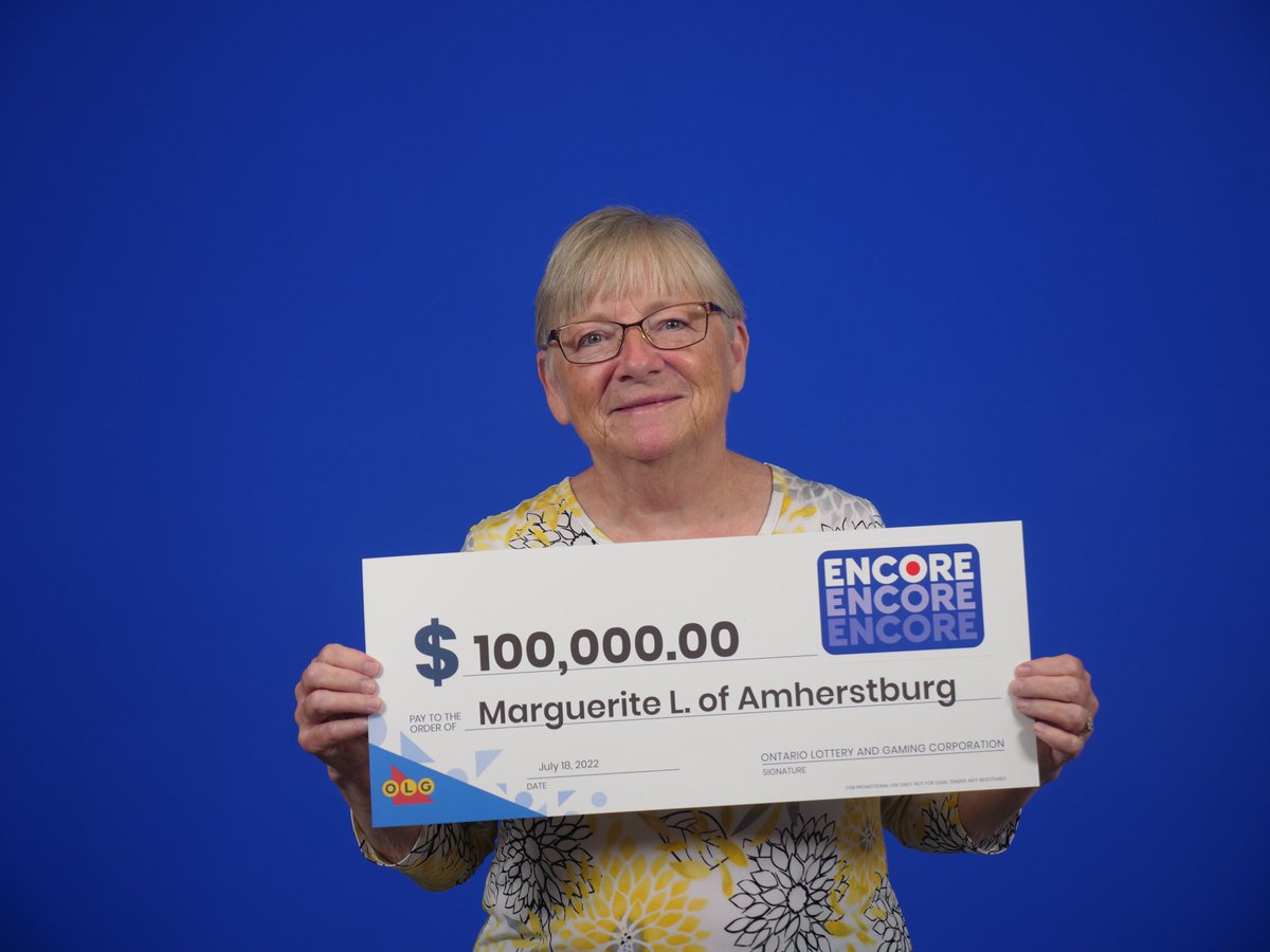 RTT_Amherstburg's tweet photo. ENCORE WINNER — Marguerite Langlois of Amherstburg won $100,000 as she matched six of seven Encore numbers in the June 27 "Daily Grand" draw. The winning ticket was purchased at Downtown Espresso Café on Dalhousie Street in #Amherstburg. https://t.co/NXfUcPiXPk