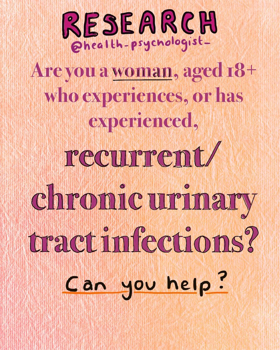 thehealthpsych's tweet photo. Weโre looking for women who experience now or have experienced in the past, recurrent/chronic urinary tract infections. This is a survey with an invitation for participants to also be involved in shaping future research in this area. https://t.co/ZPXKo4Jwgb https://t.co/zmqKKo2TQj