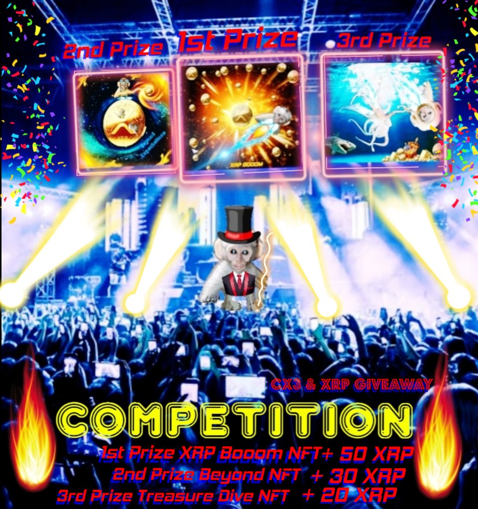 🔥🔥WIN BIG CX3 COMPETITION🔥🔥

🚨 1️⃣st Prize 50 XRP+NFT 
🚨 2️⃣nd Prize 30 XRP+NFT
🚨 3️⃣rd Prize 20 XRP+NFT

🚨RULES🚨
✅Follow 👇
<a href="/BrianTa22452750/">Brian Talbot</a> 
❤Like+RT+Tag 7 Friends 
⏰72hrs 

#win #Competition #NFT #NFTs #nftart
#XRP #XRPArmy #NFTGiveaways
#XRPL #XRPHolders #NFTProject