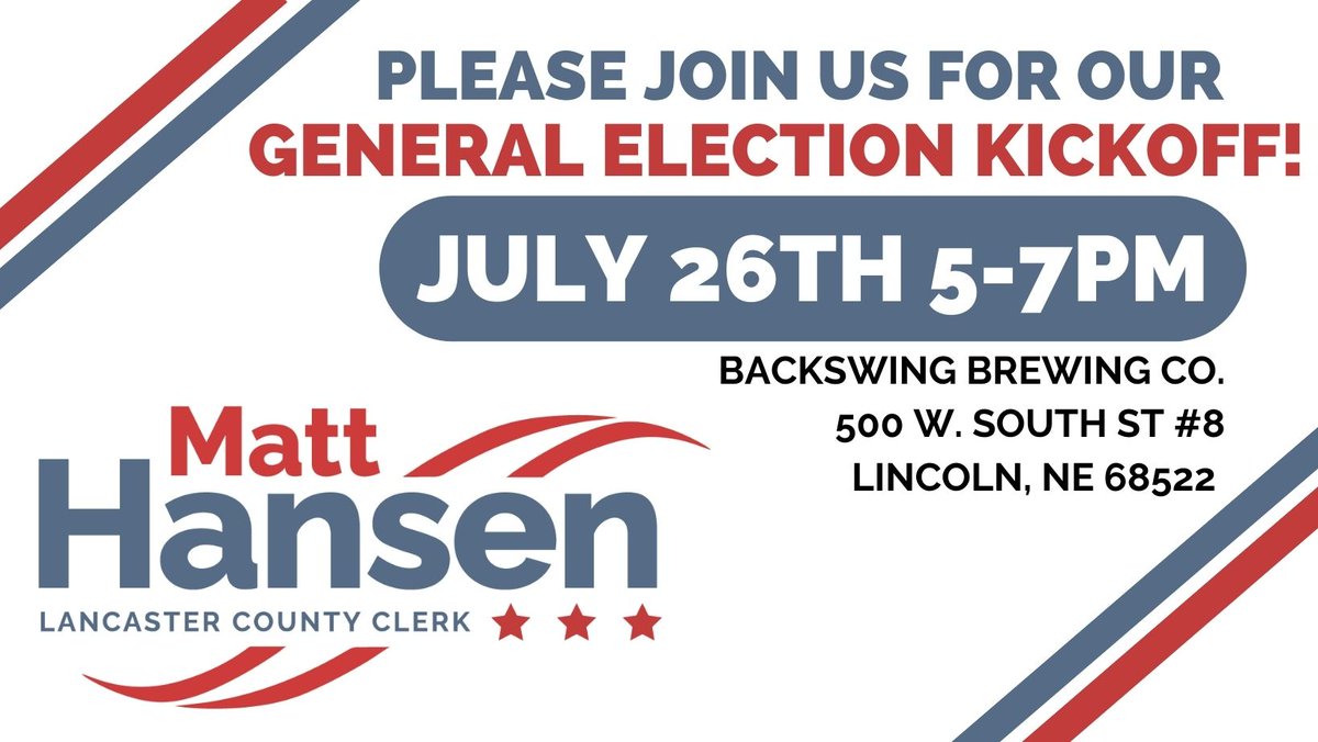 Join <a href="/MattHansenNE/">Matt Hansen, Lancaster County Clerk</a> today!

facebook.com/events/5166947…