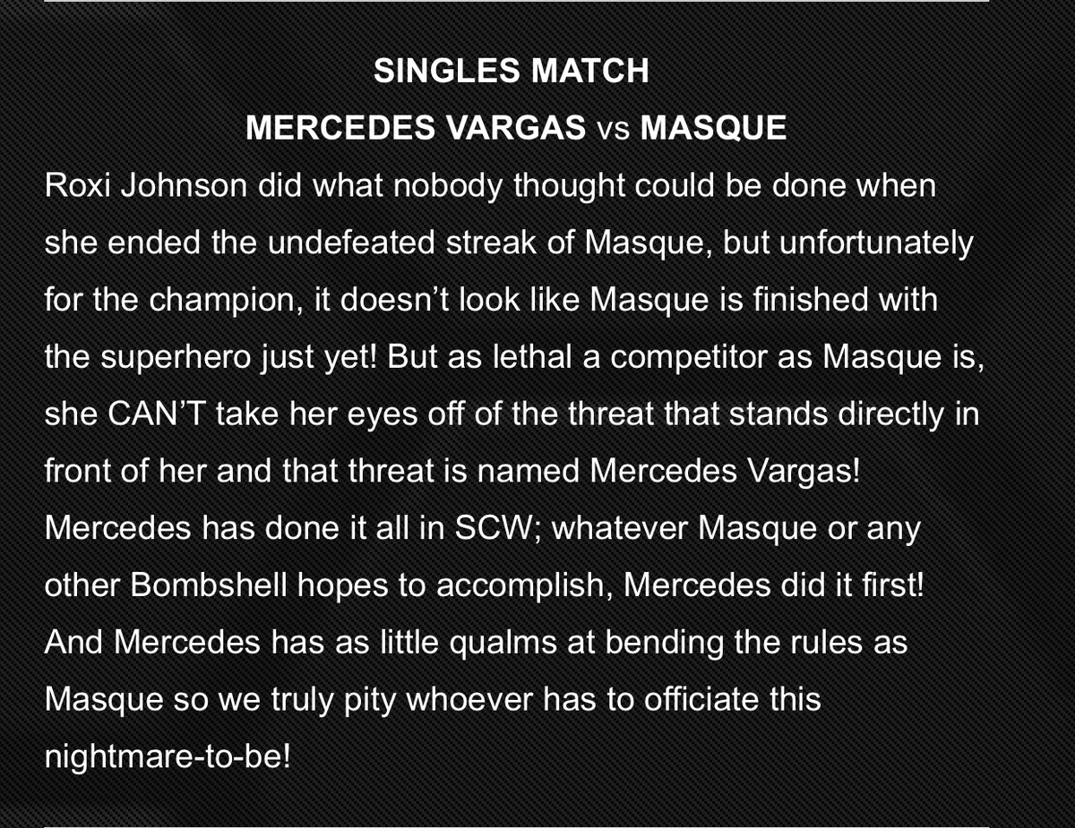 MercyMercyV's tweet photo. Well, would you look at that? A match with @MasqueDeLune this weekend! What did I do to deserve this kindness? *sarcasm*

@SCWrestling1 #CC337 #MatchNo200 https://t.co/E3p636wsm0