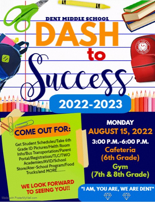 Dent Middle School (@dentmiddle) on Twitter photo Please join us <a href="/DentMiddle/">Dent Middle School</a> for our annual registration “Dash to Success”! See flyer for details. <a href="/tamashford/">Tamala M Ashford</a> <a href="/Mewilli1/">Mewilliams</a> @DSingleton_DMS <a href="/MurnerTrent/">Trent Murner</a> Please join us <a href="/DentMiddle/">Dent Middle School</a> for our annual registration “Dash to Success”! See flyer for details. <a href="/tamashford/">Tamala M Ashford</a> <a href="/Mewilli1/">Mewilliams</a> @DSingleton_DMS <a href="/MurnerTrent/">Trent Murner</a>