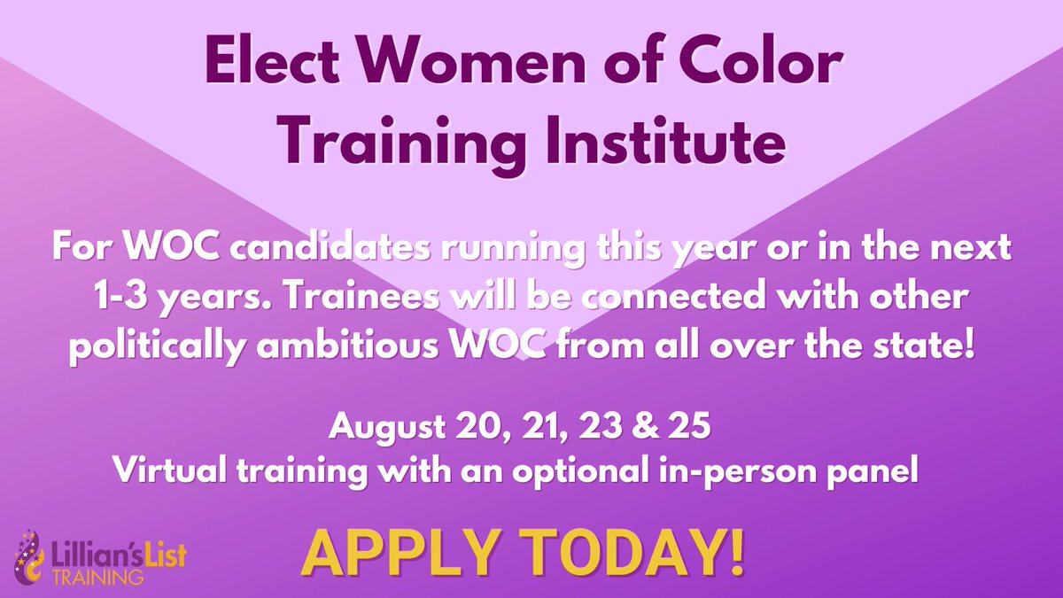 LListFoundation's tweet image. Apply today to our second annual Elect Women of Color Training later this summer!

Apply today: forms.gle/aaTb4GUgXWHFqa…