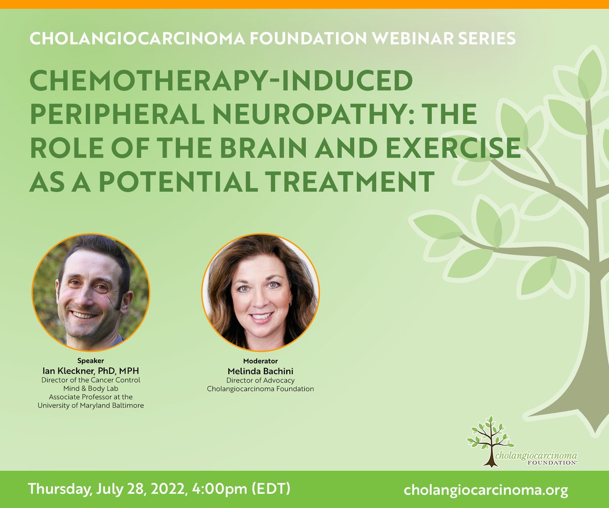Cholangiocarcinoma Foundation (@curecc) on Twitter photo *** Webinar Series ***
<a href="/iankleckner/">Ian Kleckner PhD MPH (he/him)</a> joins <a href="/melinda_bachini/">Melinda Bachini</a> to discuss chemo-induced peripheral neuropathy.
REGISTER TODAY: bit.ly/3PPR11N
#cholangiocarcinoma #CCAHope *** Webinar Series ***
<a href="/iankleckner/">Ian Kleckner PhD MPH (he/him)</a> joins <a href="/melinda_bachini/">Melinda Bachini</a> to discuss chemo-induced peripheral neuropathy.
REGISTER TODAY: bit.ly/3PPR11N
#cholangiocarcinoma #CCAHope