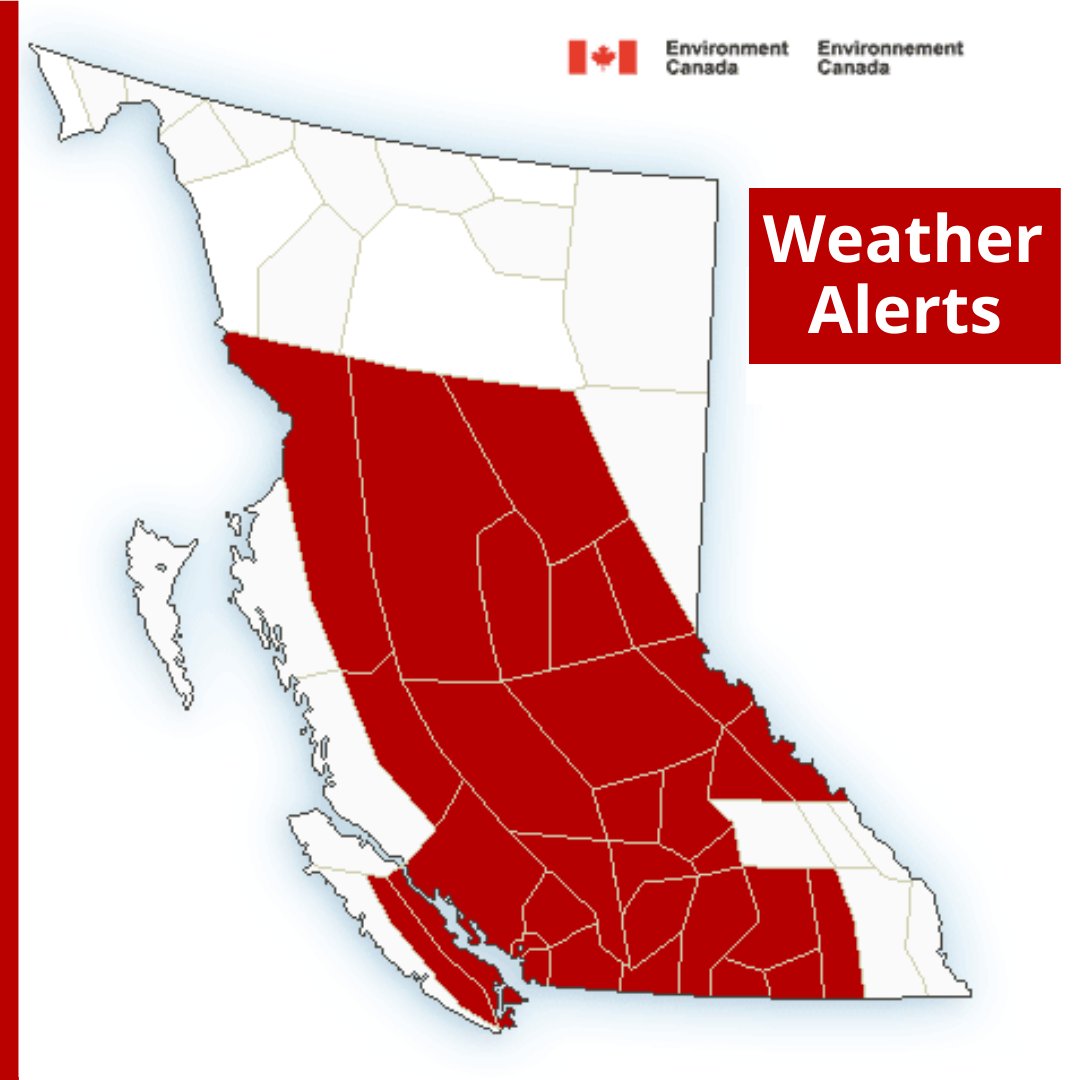 .@ECCCWeatherBC
 heat warnings are in place for most of BC.

If you are at risk &amp; live in a building or residence that gets very hot, with sustained inside temperatures of 31°C (87.8°F) or higher, plan to go elsewhere.

Learn how to stay safe:
preparedbc.ca/extremeheat

#BCheat