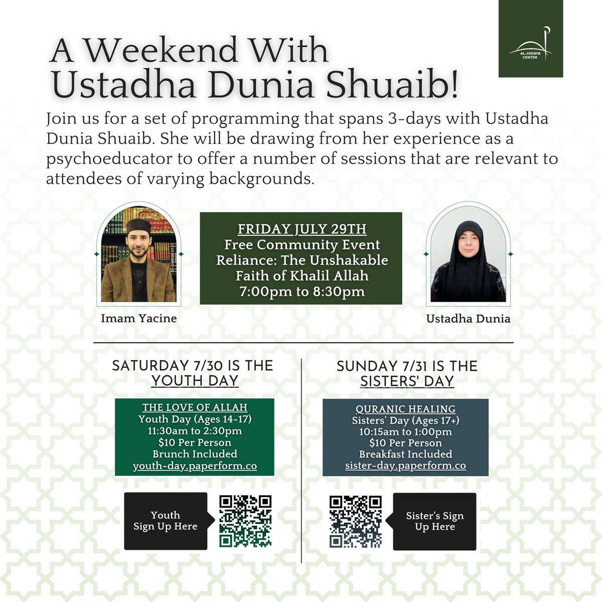 Looking forward to these events this weekend in shā’ Allah 🤍