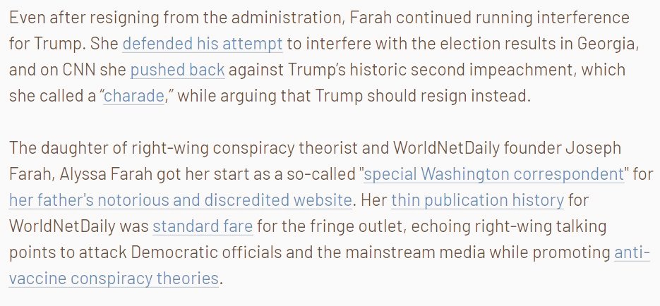 socflyny's tweet photo. @TheView @cthagod @mmfa And if pushing election fraud lies isn't disturbing enough, prior to teaming up with Trump, Alyssa Farrah pushed BIRTHERISM and anti-vax propaganda on her father's notorious (now shuttered) conspiracy website, #WorldNetDaily ...😬 #TheView https://t.co/5T8DG9ppwg