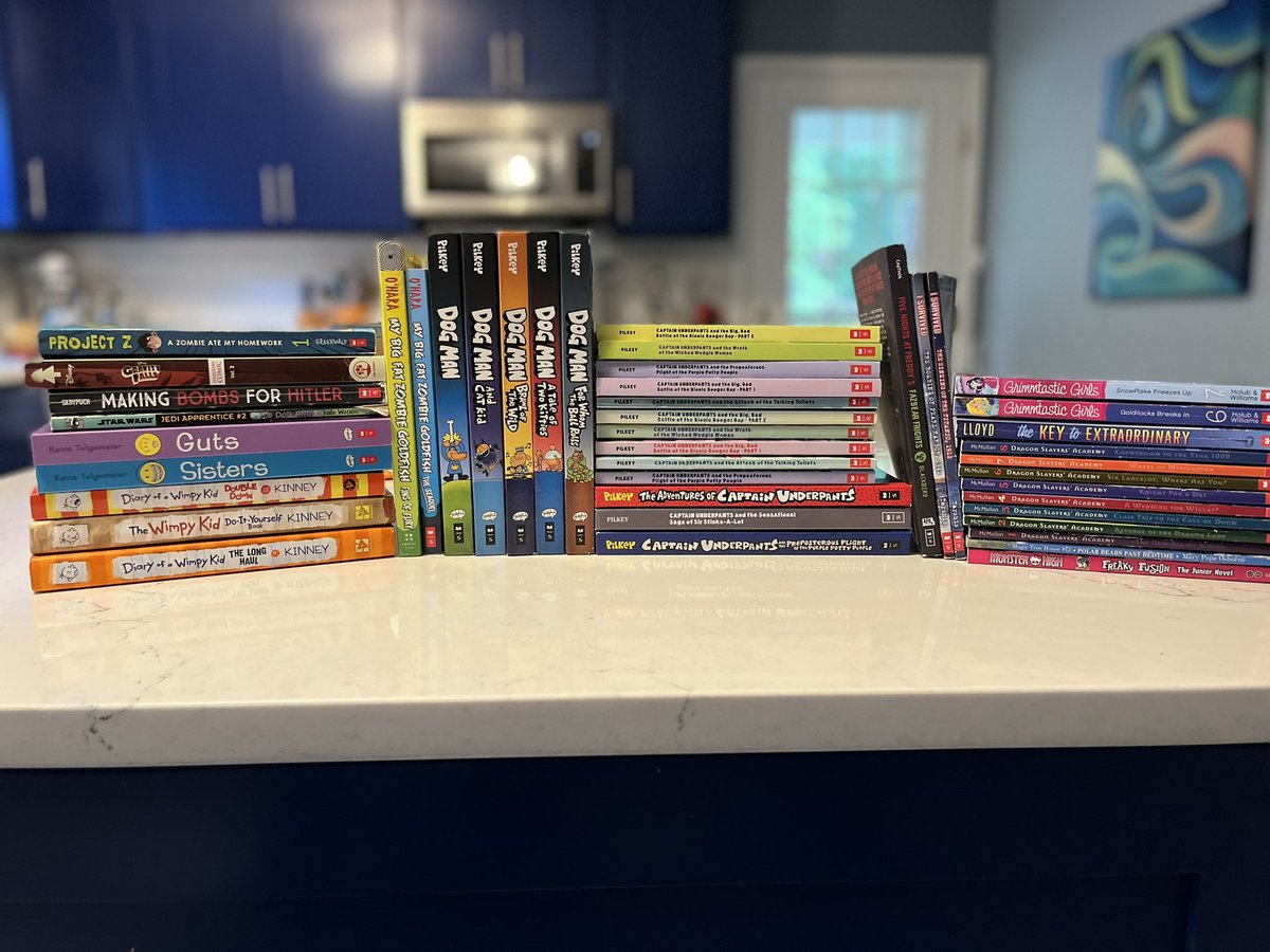 sarahpjustice's tweet photo. Almost didn’t stop at Goodwill b/c it was starting to rain…but I am so glad I did! Check out this amazing score for the #MagicBookBus 🤩
These are some of the most asked for titles! If you have these on your shelves gathering dust, consider donating them to the #MagicBookBus. https://t.co/V665iePccw
