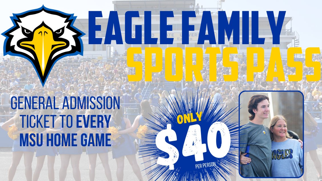 The Eagle Family Sports Pass is back! For just $4⃣0⃣ per person, family members of <a href="/moreheadstate/">Morehead State</a> students get a general admission 🎟️ to ALL events. Create family memories ALL YEAR long.

Story: bit.ly/3zukngQ
Purchase: bit.ly/3Oyzudr

#SoarHigher