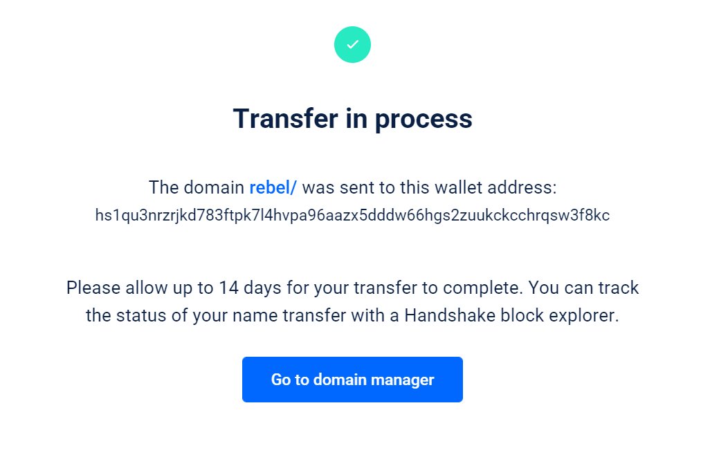 HnsWorldwide's tweet image. Excited to jump into dSLD sales with .rebel! Provided that I did the transfer correctly, .rebel should be showing the locked TLD badge sometime soon, which will confirm that it is permanently delegated. 
🤝 $HNS