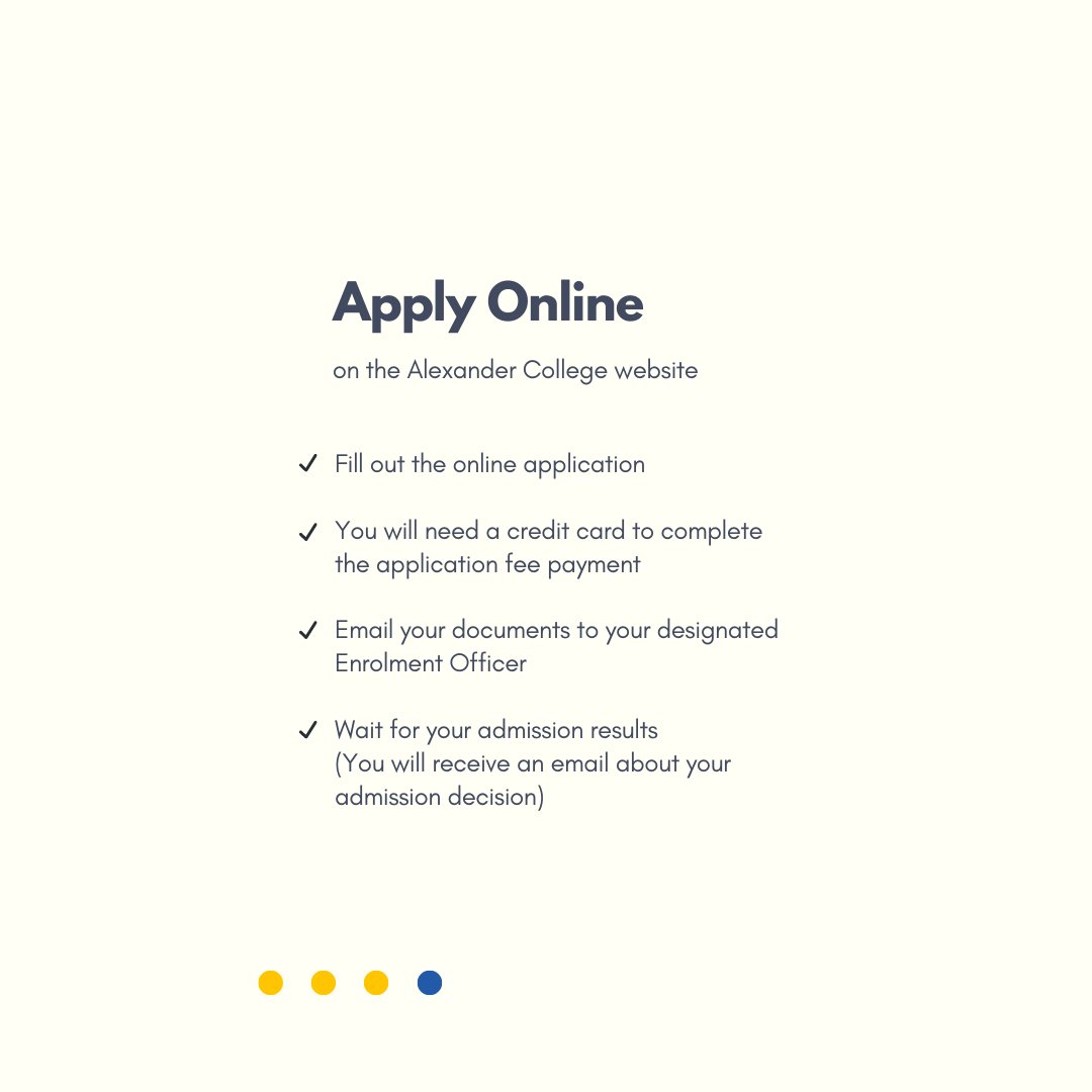 alexander_edu's tweet photo. Want to study at Alexander College but donβt know where to begin?
Get in touch! DM us to get connected with one of the Enrolment Officers to learn which programs suits your needs.
We are now accepting applications for Fall 2022, Winter 2023, Spring 2023. #AlexanderCollege https://t.co/FlUvcddKs7