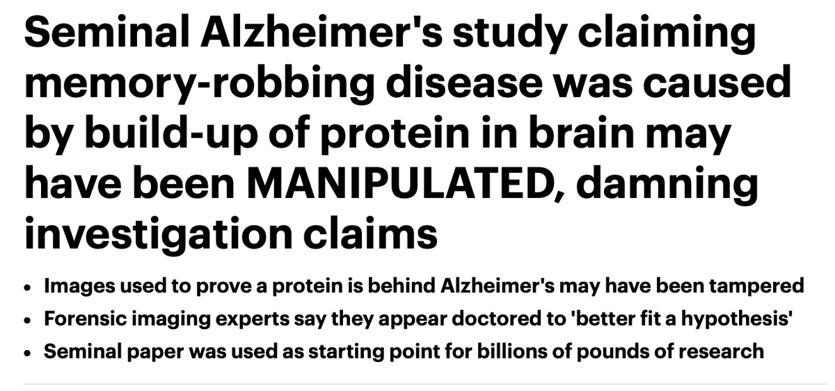 AlpacaAurelius's tweet photo. Wow. Turns out the seminal Alzheimer's study claiming that it is caused by plaque build up was FABRICATED to fit the hypothesis

Billions of dollars have gone into Alzheimers research and drugs based on this theory and now it makes sense why none of it has worked

Criminal sh*t https://t.co/MQUudtpKGg