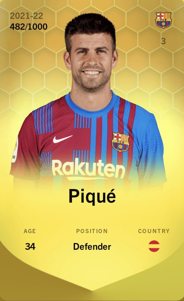 SorareManagerDE's tweet photo. New #NFTGiveaway 🎁🎁🎁 

Prize: Four limited @3gerardpique cards with a total value of ~80$ in #eth 🏆 

🔑 
1. Follow @Sorare &amp; @SorareManagerDE with 🔔 
2. Like &amp; Retweet 🔁 
3. Tag 2 friends🙋‍♂️🙋‍♀️ 

From 25.07. - 01.08. 9 p.m.⏳ 

Good luck🍀🍀🍀 https://t.co/F16UnNGzfK