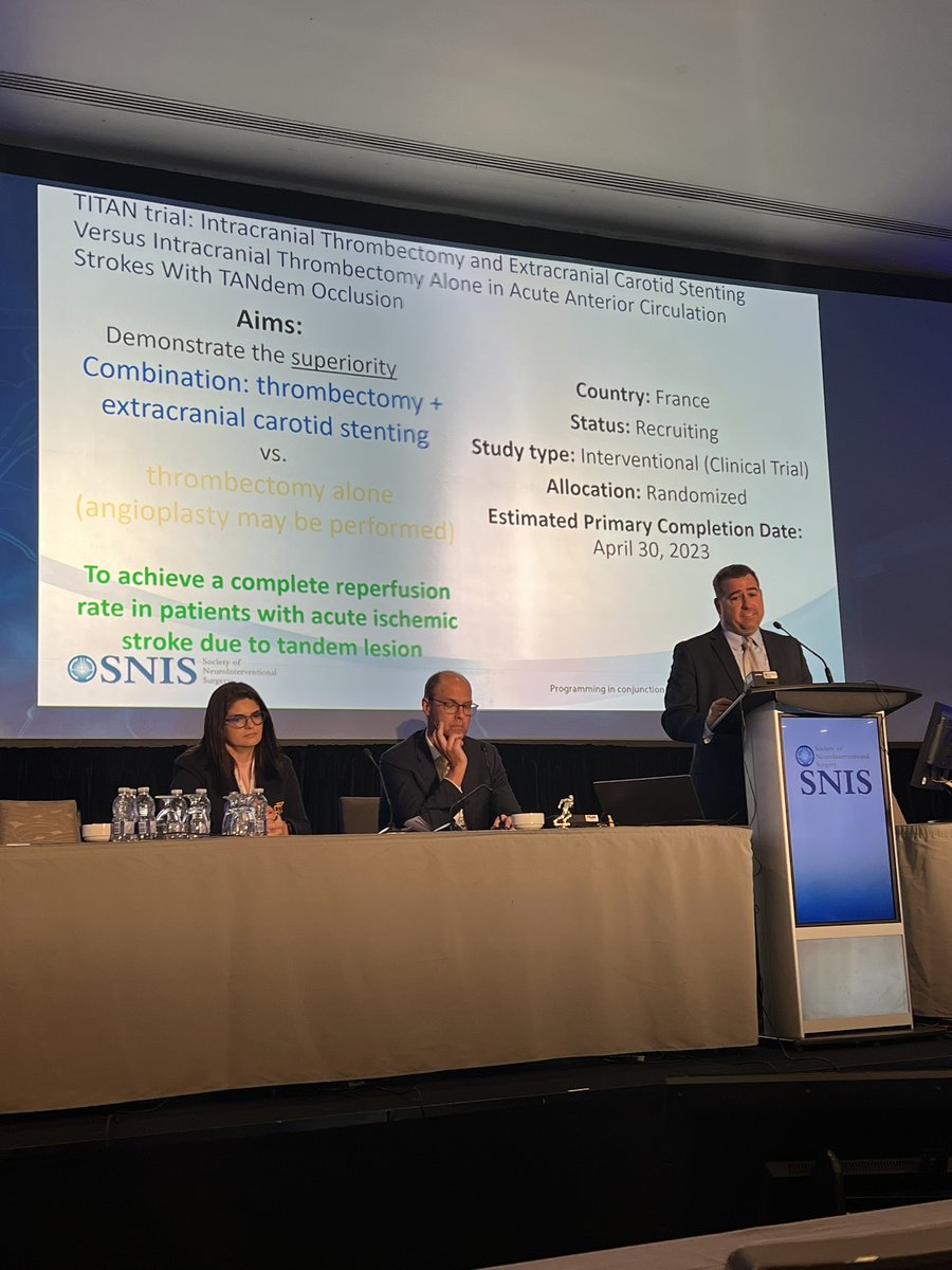 Dr. Santiago Ortega reviews studies addressing challenges of tandem occlusions:

⭐️STRATIS, TITAN, ETIS, PICASSO - trend towards favoring stenting
⭐️Retrograde approach
⭐️tPA does not affect sICH, mortality

Still need RCTs…TITAN, EASI-TOC upcoming!

#SNIS2022
<a href="/SNISinfo/">SNIS Info</a>