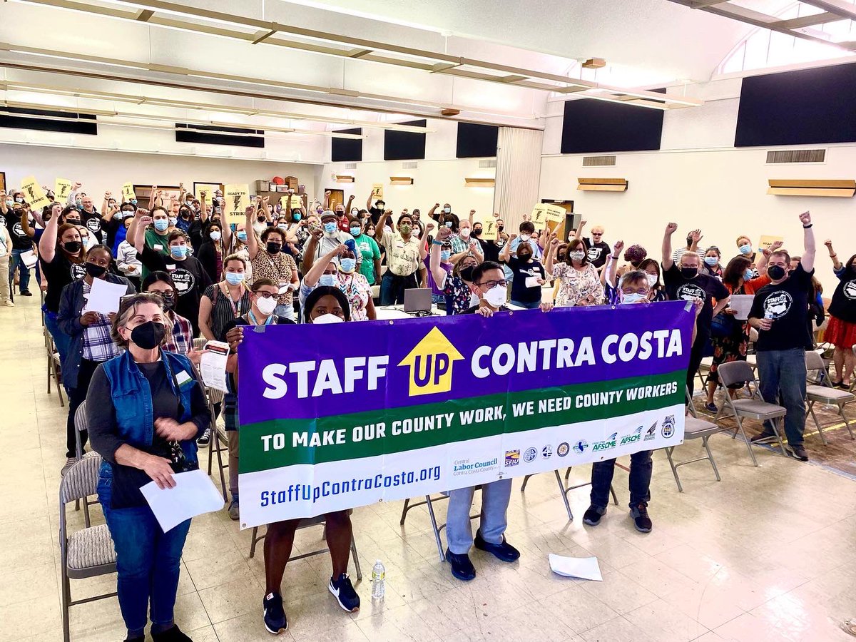IFPTE21's tweet photo. Last week, our #StaffUpContraCosta Coalition held Strike School. We learned what it means to strike &amp; the laws that protect our right to⚡️STRIKE⚡️

We refuse to accept the status quo. The County MUST treat workers w/ the dignity &amp; respect that we deserve! ✊ #NineUnionsOneFight https://t.co/rNwmuJ9y5k