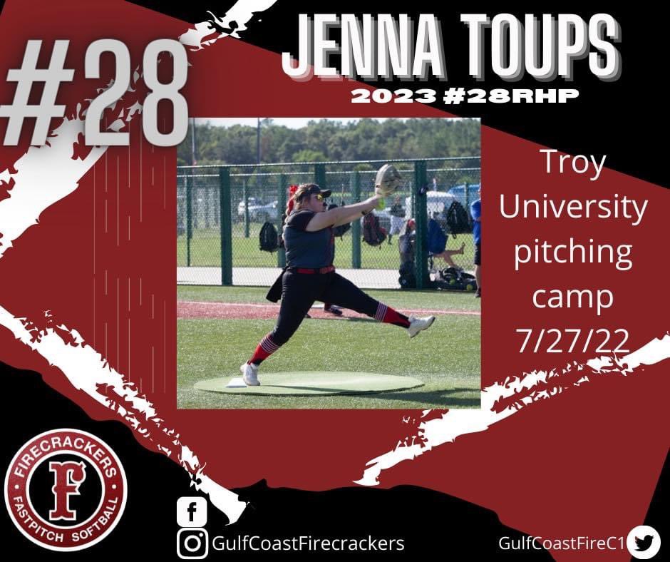 GulfCoastFirec1's tweet photo. Excited for 2023 (uncommitted) @jennatoups_ RHP to be attending Troy University camp this Wednesday.
Crush it girl & represent! 🔥 🧨 @e_newellcoach @TroyTrojansSB
#trojans #gulfcoastfirecrackers #shepitches https://t.co/TCFESIzcGQ