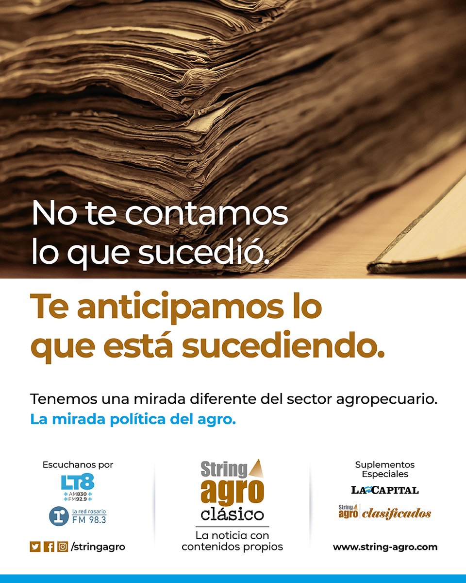 stringagro's tweet photo. No te contamos lo que sucedió. Te anticipamos lo que está sucediendo.
#Stringagro 🎙🗞 La noticia con contenidos propios
.
#Agro #Ganadería #Agroindustria #Agronegocios #Radio #LT8 #Web #SuplementosEspeciales #Agroclasificados #DiarioLaCapital https://t.co/DCsaQ4rG5v
