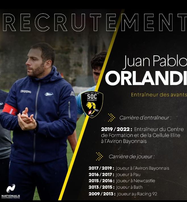 #Rugby  

CYRIL VILLAIN, Manager de CHAMBERY confía para esta temporada de #Nationale la conducción de su equipo a HORACIO SAN MARTÍN &amp; JUAN PABLO ORLANDI

El formoseño entrenará los backs de les éléphants y el mendocino los forwards