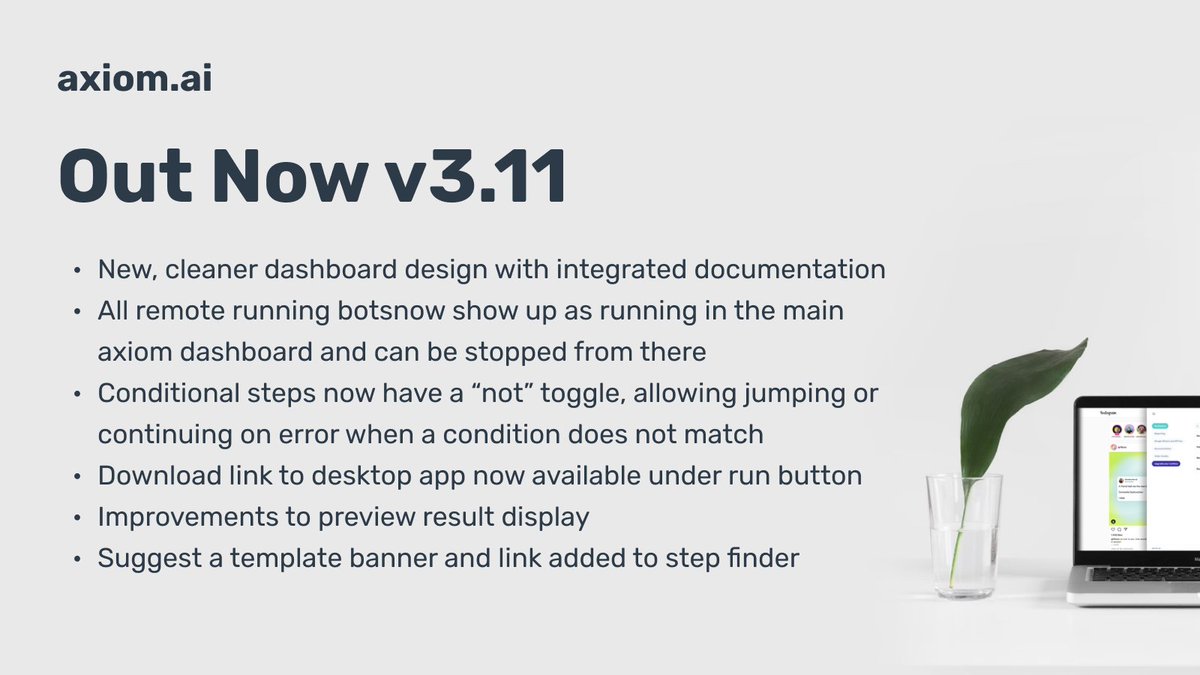browserbots's tweet photo. Exciting news! version 3.111 of https://t.co/8uNxthyKpp is now available to all users. If you have an existing installation, you should automatically update at the next start up.
#NoCode #lowcode #bots #browserbots #automation #chrome #RPA https://t.co/b4gh5WR20Q