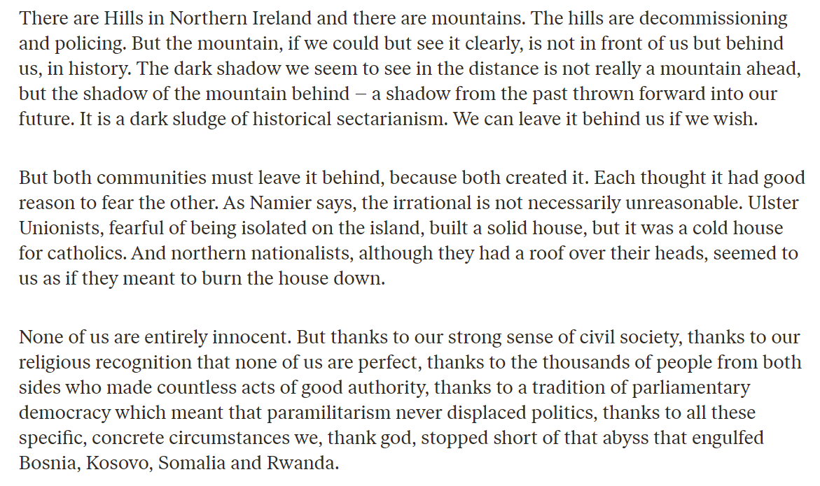 David Trimble's Nobel Peace Prize lecture is striking for its eloquence &amp; self-criticism of his own tribe. Trimble's flaws were often unmissable, but his intellect was exceptional &amp; few NI politicians face down the hatred of their own side as he did.
nobelprize.org/prizes/peace/1…
