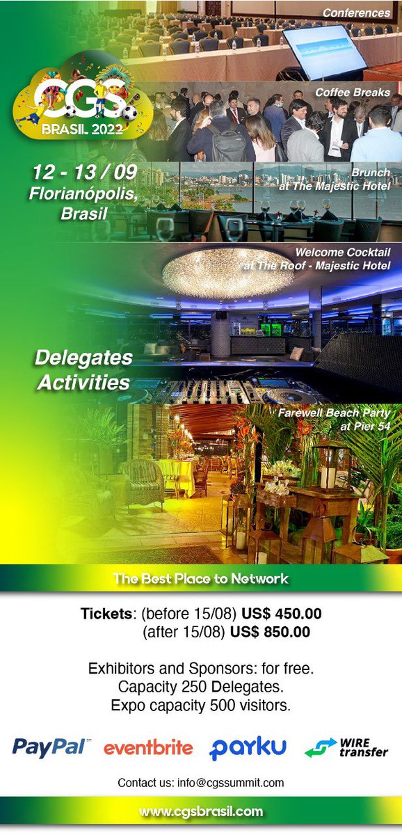 Are you ready to be a delegate at #CGSBrasil2022? Get your tickets here! *Limited quotas*

Tickets: eventbrite.cl/e/cgs-brasil-2…

#CGSBrasil #iGaming #GamingEvent #Latam #Brasil