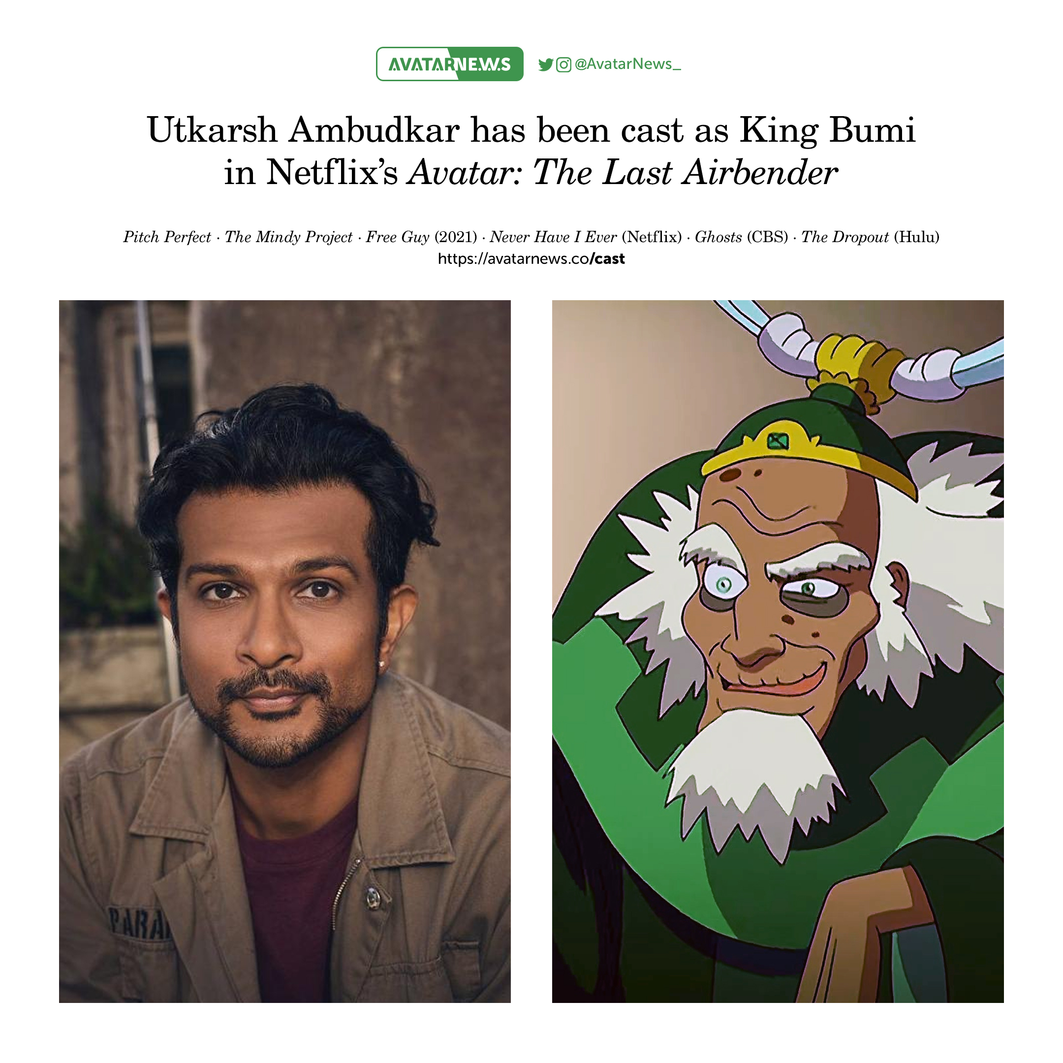 Avatar News on X: Utkarsh Ambudkar has been cast as King Bumi of Omashu in  the live-action Avatar: The Last Airbender series! He has already filmed  his scenes for Season 1. He's