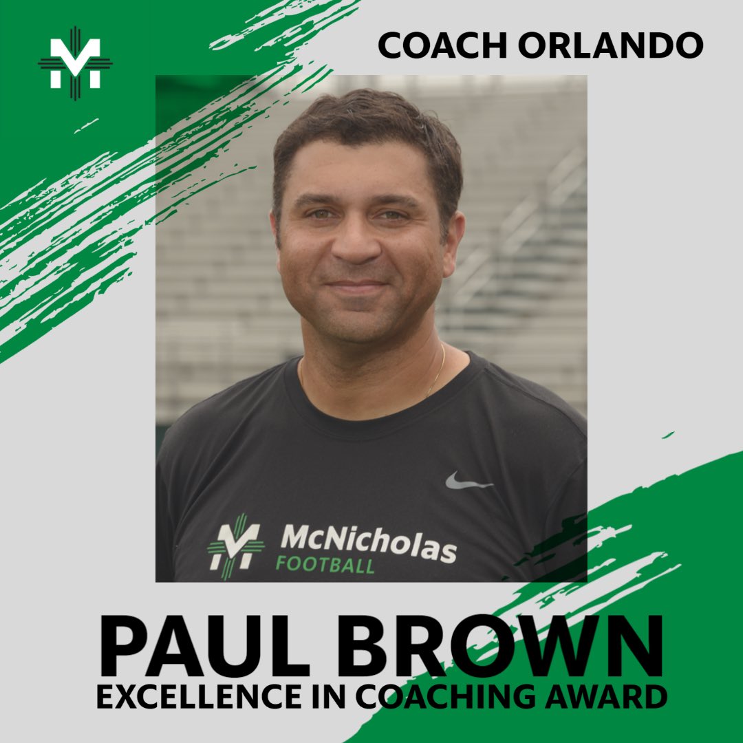 McNicholasHS's tweet photo. Congratulations to varsity football Coach Mike Orlando who was named today as the winner of the Paul Brown Excellence in Coaching Award. Read more at https://t.co/cTXH6yz756. https://t.co/DkfoTD9w0h