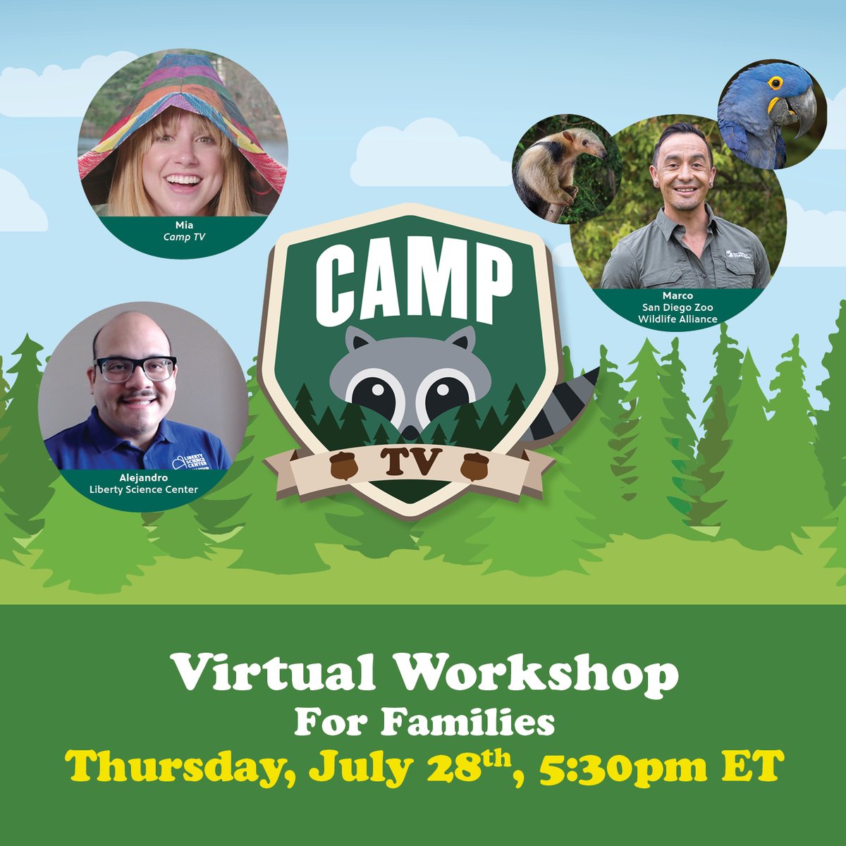WNETEducation's tweet image. Go Wild with Camp TV!! Join us for a FREE family workshop on Thursday, July 28th at 5:30pm ET. Register here: bit.ly/3cDDGLN

@sandiegozoo @LibertySciCtr @miaweinberger #CampTV #summerlearning