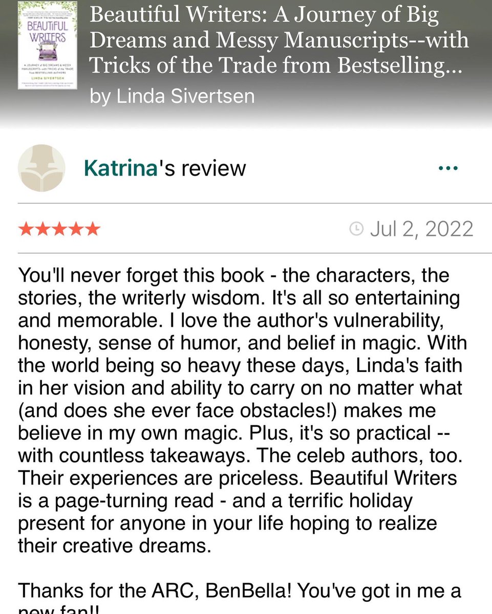 LindaSivertsen's tweet photo. 💚 29 days ’til pub day. A few early reviews from Goodreads . . . So darn sweet. #gratefulbeyond #BeautifulWritersBook #PreorderGoodies
Go to https://t.co/SVUgp6vaJG to download must-have writerly gifts. 🎁✍️
Photo by #toshsivertsen 💜 https://t.co/mJbSTHNFxV