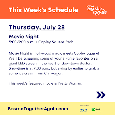 Boston_Again's tweet photo. It’s going to be another great week with #BostonTogetherAgain! Check out the full schedule of events below - and then bring a friend! You can sign up for boot camp at https://t.co/JcQFchzdIV. #Boston #BostonTogetherAgain #BosTogether https://t.co/qdKJSIgYzn