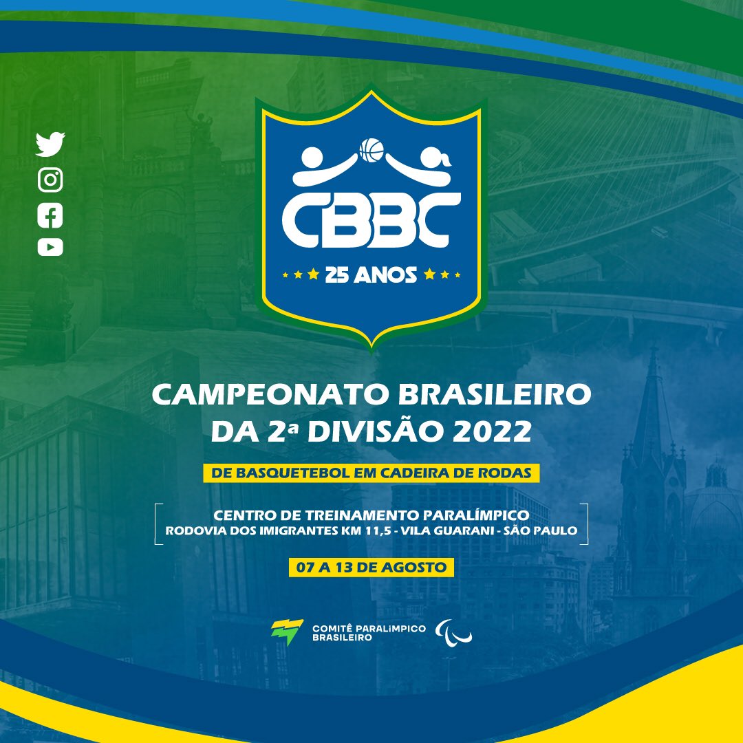 Vem aí o Campeonato Brasileiro da Segunda Divisão 2022! 
A Competição acontecerá de 07 a 13 de agosto no Centro de Treinamento Paralímpico em São Paulo.
Acompanhe os jogos pelo Canal da CBBC-TV no YouTube .
.
#paralimpicos #iwbf #wearewheelchairbasketball #CBBC #CPB #bcrbrasil