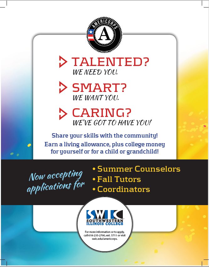SWICedu's tweet photo. Belleville AmeriCorps is recruiting paid tutors for the elementary-aged children of Belleville School Districts 118 &amp; 175!

For more information, go to https://t.co/68YFYEB066

Or call us at 618-641-5713.

Or email us at americorps@swic.edu.

#BellevilleIL #SWICedu https://t.co/JiaxPQwM0n