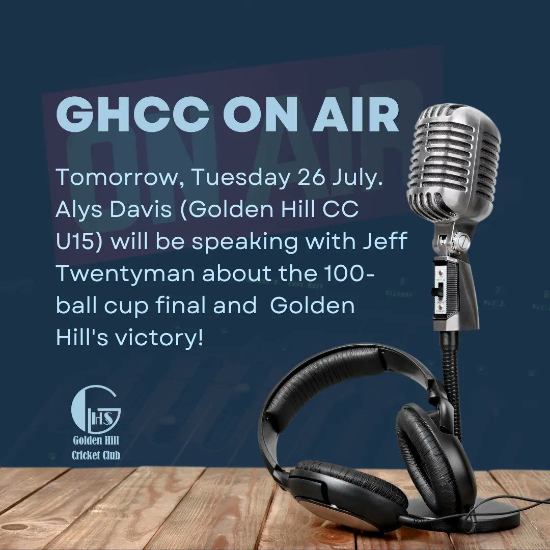 Tune in to The Pavilion with Jeff Twentyman on BBC Radio Bristol tomorrow evening between 6.30-7.00 PM to listen to Golden Hill CC U15 and Women's 1st XI player, Alys Davis, provide her take on the 100-ball final and Golden Hill's victory! #upthehill #hergametoo #womenscricket