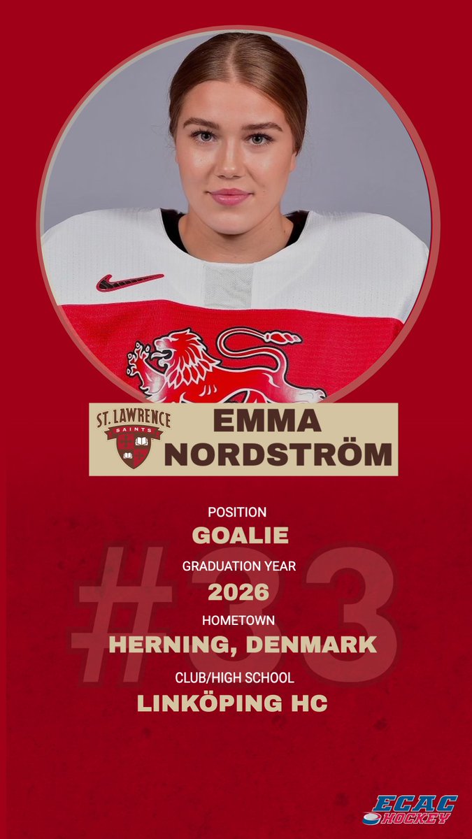 The next incoming member of the Class of 2026 played with former Skating Saint, Justine Reyes ’19, for Linköping in the SDHL, and was a member of the 🇩🇰Olympic team in Beijing.

From across the Atlantic, we can’t wait for Emma to stop some rubber in Appleton!!