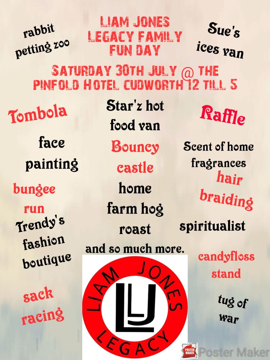 legacy_liam's tweet photo. Just 6 days to go until our family fund day !!!
Loads for the kids and adults to do as well as a raffle and a few free drinks thrown in along the way.
Whos joining us then ? https://t.co/49xnoqkHAh