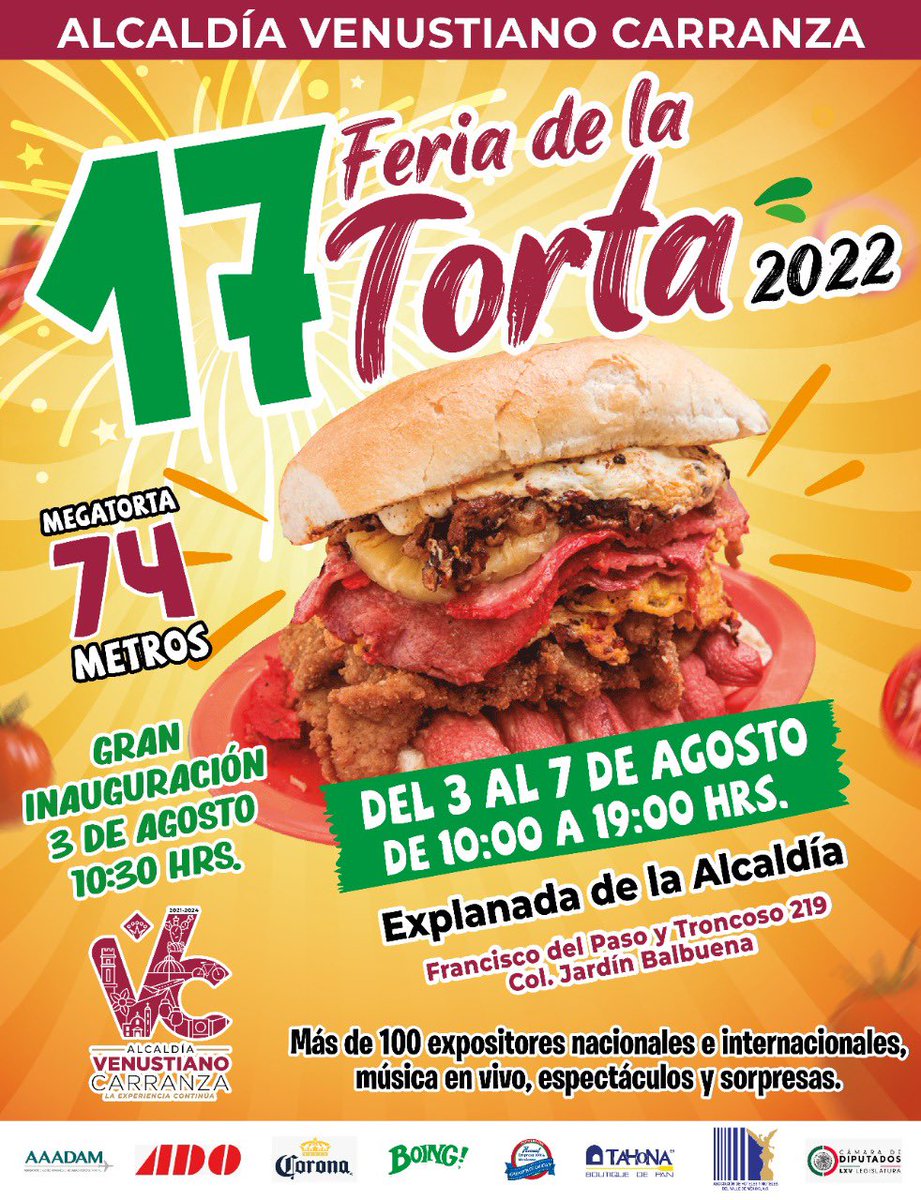 evelyn_parraA's tweet image. ‼️#VCarranza tiene torta bajo el brazo‼️

Ahora sí vecin@s, aparten la fecha para que asistan al evento gastronómico más importante de la #CDMX: 𝟭𝟳ª 𝗙𝗘𝗥𝗜𝗔 DE LA 𝗧𝗢𝗥𝗧𝗔 🥖🧀🍖🍅🥬🥑👌🏼🙌🏻en la explanada de #MiBellaVenus!

📆3- 7 Agosto
⏰10-19 h

#NoTeLaPierdas #MegaTorta