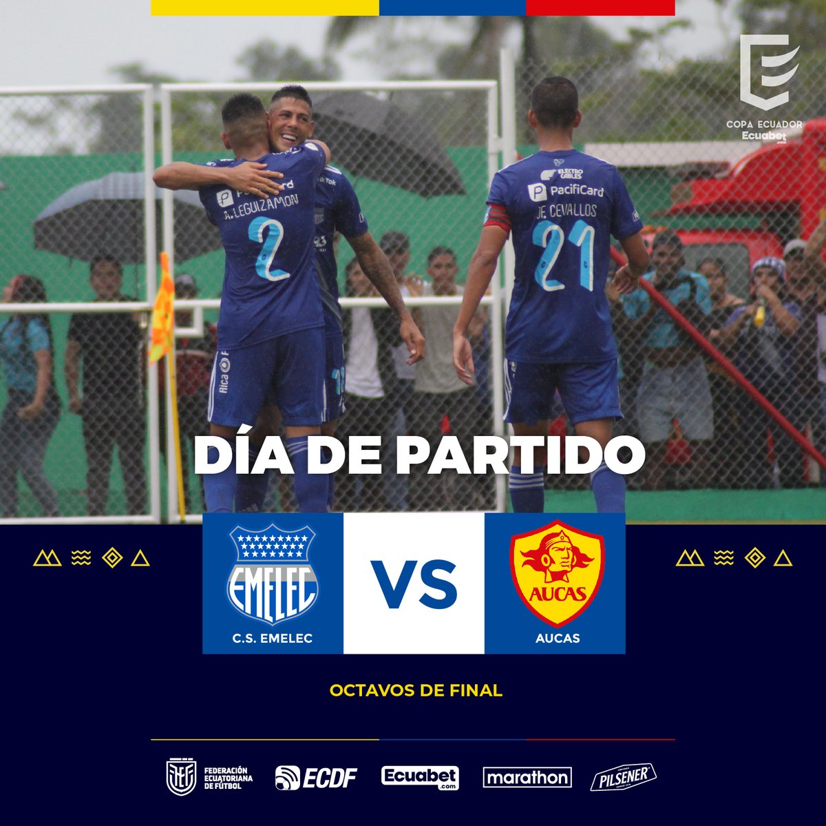 CopaEcuador's tweet photo. 👊¡EL ÚLTIMO CUPO A CUARTOS!

🤜🤛 @CSEmelec 🆚 @Aucas45 
🗓 Martes 26 de julio
🕔19h00
🏟 Estadio George Capwell

📺 Transmite: @ElCanalDFutbol  

#CopaEcuadorEcuabet🏆
#LaNuestraLaDeTodos🇪🇨 https://t.co/iblEGRYBAR