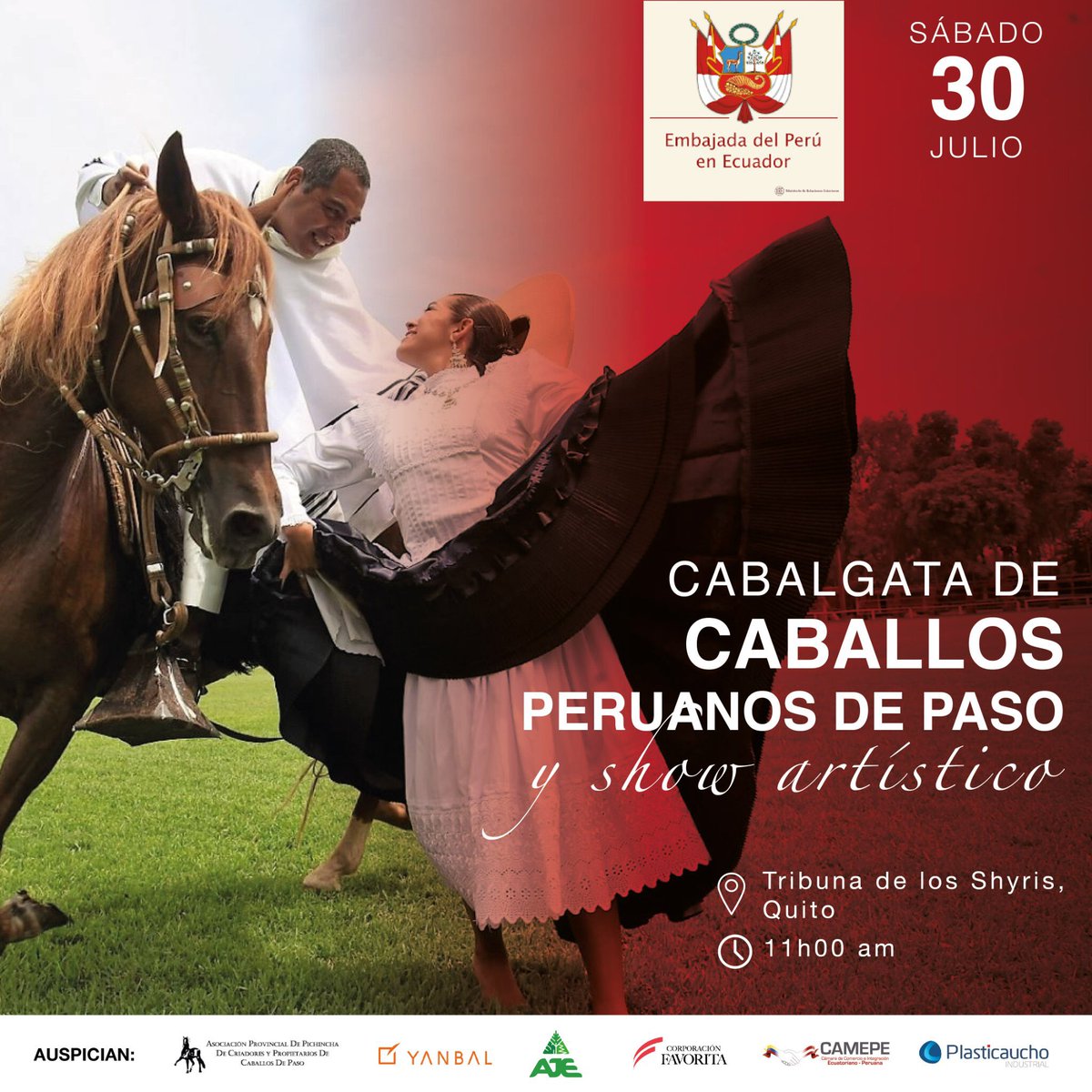 🇵🇪🐴CABALLOS PERUANOS DE PASO Y SHOW ARTÍSTICO🐴🇵🇪

"Ciudad de Quito" Pichincha

📅 Día y hora: sábado 30 de julio 2022 (11:00 AM)

📍 Lugar: Tribuna de la Avenida Los Shyris, Quito

INGRESO LIBRE

<a href="/NdiplomaticaEc/">notadiplomatica.ec</a> 
#peru #embajadadeperuenecuador